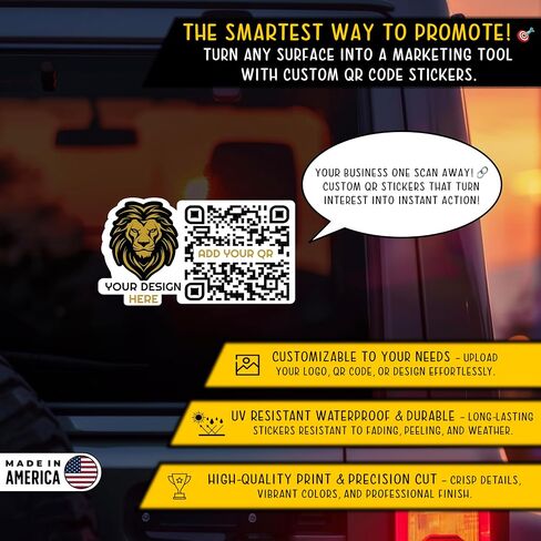 Custom QR Code Logo Stickers - Promote Your Brand Personalize Your Customized Labels Presence Social Media, Website or Landing Page Lifetime Text Name Image Photo UV Laminated (Vertical) in Saudi Arabia
