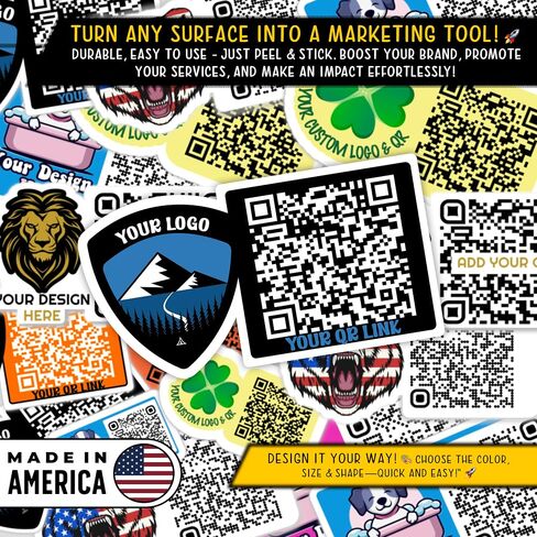 Custom QR Code Logo Stickers - Promote Your Brand Personalize Your Customized Labels Presence Social Media, Website or Landing Page Lifetime Text Name Image Photo UV Laminated (Vertical) in Saudi Arabia