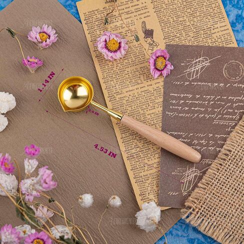 AUEAR, Brass Wax Spoon Vintage Elegant Wooden Handle Copper Sealing Stamp Melting for Wedding Invitations Mass Making Seal Gift Envelope in Kuwait