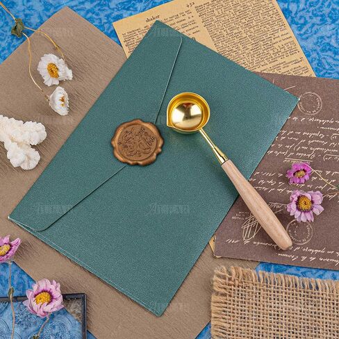 AUEAR, Brass Wax Spoon Vintage Elegant Wooden Handle Copper Sealing Stamp Melting for Wedding Invitations Mass Making Seal Gift Envelope in Kuwait
