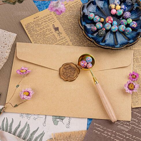 AUEAR, Brass Wax Spoon Vintage Elegant Wooden Handle Copper Sealing Stamp Melting for Wedding Invitations Mass Making Seal Gift Envelope in Kuwait