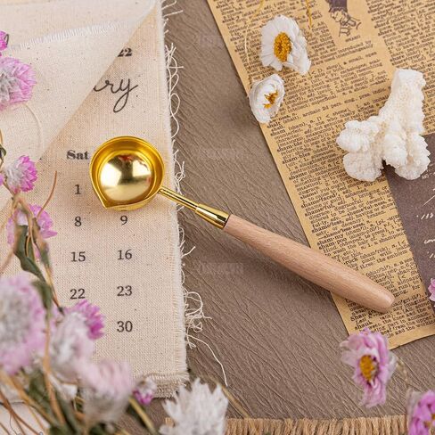 AUEAR, Brass Wax Spoon Vintage Elegant Wooden Handle Copper Sealing Stamp Melting for Wedding Invitations Mass Making Seal Gift Envelope in Kuwait