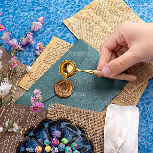 AUEAR, Brass Wax Spoon Vintage Elegant Wooden Handle Copper Sealing Stamp Melting for Wedding Invitations Mass Making Seal Gift Envelope in Kuwait