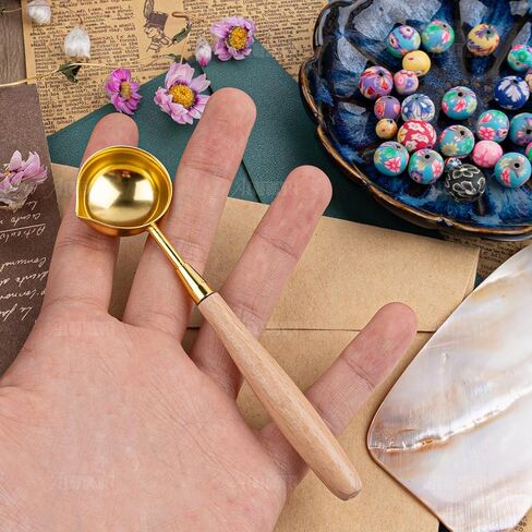AUEAR, Brass Wax Spoon Vintage Elegant Wooden Handle Copper Sealing Stamp Melting for Wedding Invitations Mass Making Seal Gift Envelope in Kuwait