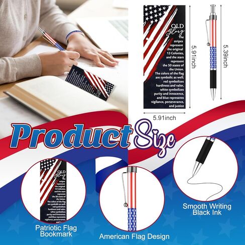 60 Pcs American Flag Ballpoint Pens Red White Blue Patriotic Stars Stripes Stationery Gift Silicone Wristband Bookmarks for Veterans Memorial Day in Saudi Arabia