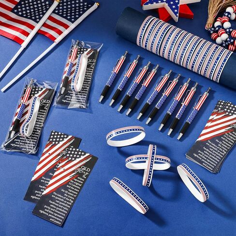 60 Pcs American Flag Ballpoint Pens Red White Blue Patriotic Stars Stripes Stationery Gift Silicone Wristband Bookmarks for Veterans Memorial Day in Saudi Arabia