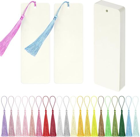 102 pcs Blank Bookmarks with Colorful Tassels – 350gsm Cardstock Bookmark Blanks for DIY Crafts, Holiday Gift Tags, Classroom Projects & Reading Rewards – 5.5 x 2 inch Bookmark Kit (Ivory White) in Saudi Arabia
