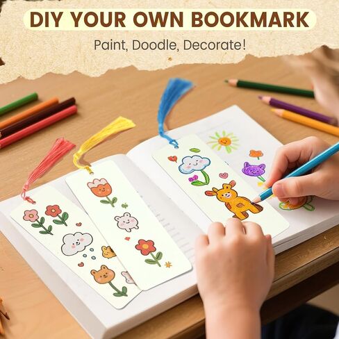 102 pcs Blank Bookmarks with Colorful Tassels – 350gsm Cardstock Bookmark Blanks for DIY Crafts, Holiday Gift Tags, Classroom Projects & Reading Rewards – 5.5 x 2 inch Bookmark Kit (Ivory White) in Saudi Arabia