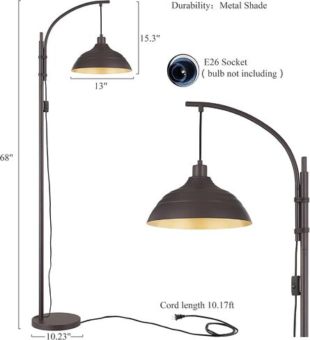 WOXXX Industrial Floor Lamp Modern Rustic Task Floor Lamp in Aged Bronze Finish, Standing Lamp Farmhouse arc Floor Lamps for Living Room Bedrooms Office Vintage Arched Bright Tall Reading lamp in Kuwait
