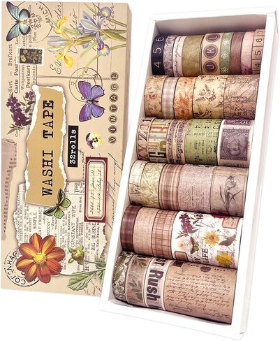 32 Rolls Vintage Washi Tape ، Teeshetic Colored Decorative Cute Scrapbook Tape for Scrapbooking Supplies Journaling Journing Junk Journal in Kuwait