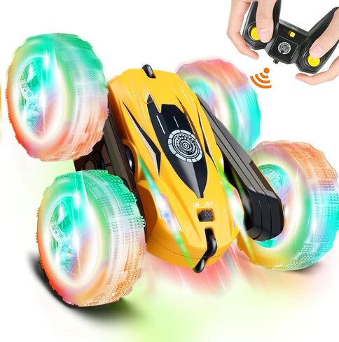 FREE TO FLY Remote Control Car For Boys: Kids RC Stunt Cars Toy with Headlights & WheelLights Double-Sided Driving 360°Flip Rotating Car Toys Gifts Presents for Boy Girls Age 6 7 8 9 10 11 12 Year Old in Saudi Arabia
