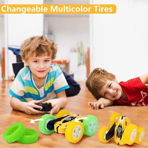 FREE TO FLY Remote Control Car For Boys: Kids RC Stunt Cars Toy with Headlights & WheelLights Double-Sided Driving 360°Flip Rotating Car Toys Gifts Presents for Boy Girls Age 6 7 8 9 10 11 12 Year Old in Saudi Arabia