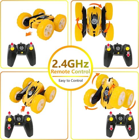 FREE TO FLY Remote Control Car For Boys: Kids RC Stunt Cars Toy with Headlights & WheelLights Double-Sided Driving 360°Flip Rotating Car Toys Gifts Presents for Boy Girls Age 6 7 8 9 10 11 12 Year Old in Saudi Arabia