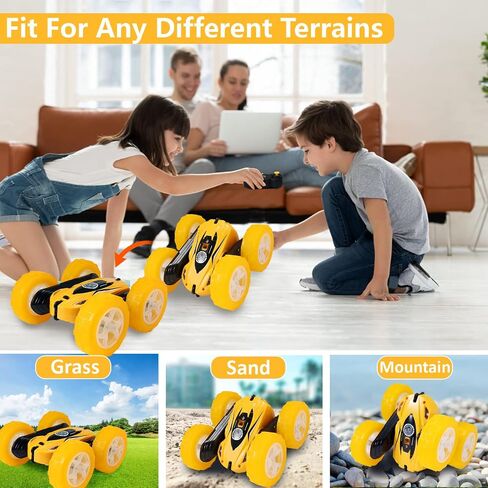FREE TO FLY Remote Control Car For Boys: Kids RC Stunt Cars Toy with Headlights & WheelLights Double-Sided Driving 360°Flip Rotating Car Toys Gifts Presents for Boy Girls Age 6 7 8 9 10 11 12 Year Old in Saudi Arabia