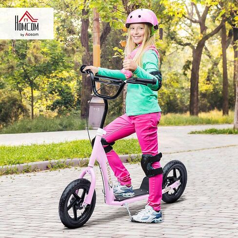 Homcom Kick Scooter for Kids من 5 إلى 12 عامًا ، ودراجة نارية Big Wheel مع مقود قابل للتعديل ، ومكابح قدم غير قابلة للانزلاق ، والفرامل الخلفية in Kuwait