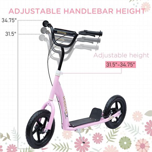 Homcom Kick Scooter for Kids من 5 إلى 12 عامًا ، ودراجة نارية Big Wheel مع مقود قابل للتعديل ، ومكابح قدم غير قابلة للانزلاق ، والفرامل الخلفية in Kuwait