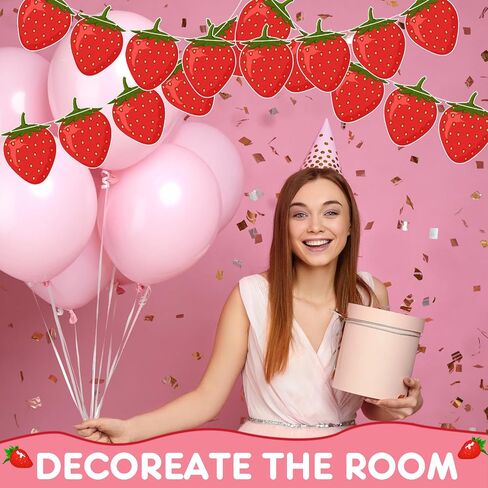 Lewtemi 4 Pcs Berry First Birthday Decor Strawberry Baby Shower Decorations Strawberry Hanging Banner Berry Garland for Strawberry Themed Party Favors Supplies(Red) in Saudi Arabia