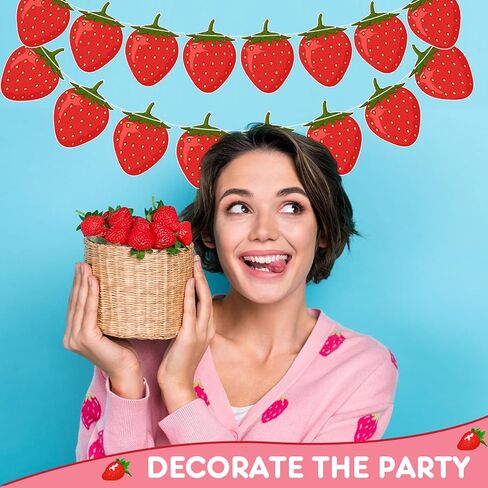 Lewtemi 4 Pcs Berry First Birthday Decor Strawberry Baby Shower Decorations Strawberry Hanging Banner Berry Garland for Strawberry Themed Party Favors Supplies(Red) in Saudi Arabia