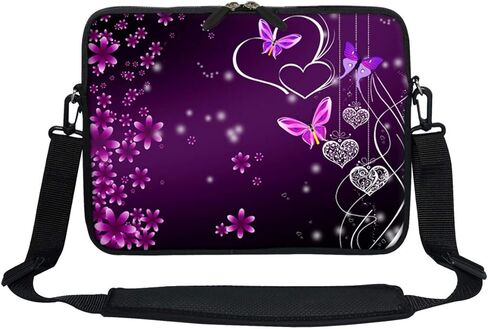 Meffort Inc 12 Inch Neoprene Laptop Sleeve Bag - Water Resistant, Hidden Handle, Adjustable Shoulder Strap, Dual Zipper, Fits Up to 11.6" 12" Laptops - Purple Butterflies in Kuwait