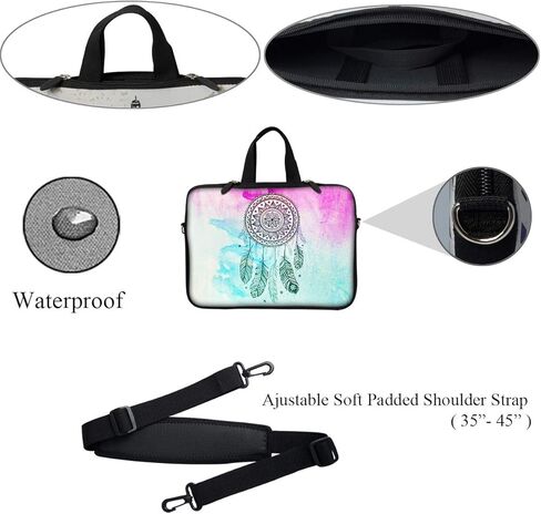 Meffort Inc 12 Inch Neoprene Laptop Sleeve Bag - Water Resistant, Hidden Handle, Adjustable Shoulder Strap, Dual Zipper, Fits Up to 11.6" 12" Laptops - Purple Butterflies in Kuwait