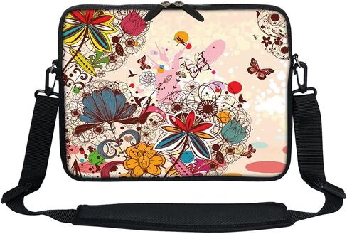 Meffort Inc 12 Inch Neoprene Laptop Sleeve Bag - Water Resistant, Hidden Handle, Adjustable Shoulder Strap, Dual Zipper, Fits Up to 11.6" 12" Laptops - Purple Butterflies in Kuwait