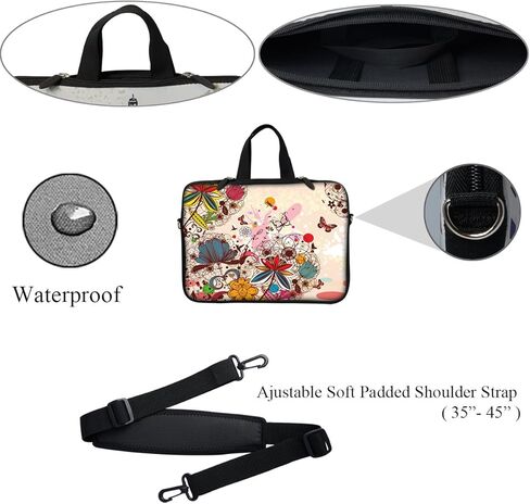 Meffort Inc 12 Inch Neoprene Laptop Sleeve Bag - Water Resistant, Hidden Handle, Adjustable Shoulder Strap, Dual Zipper, Fits Up to 11.6" 12" Laptops - Purple Butterflies in Kuwait