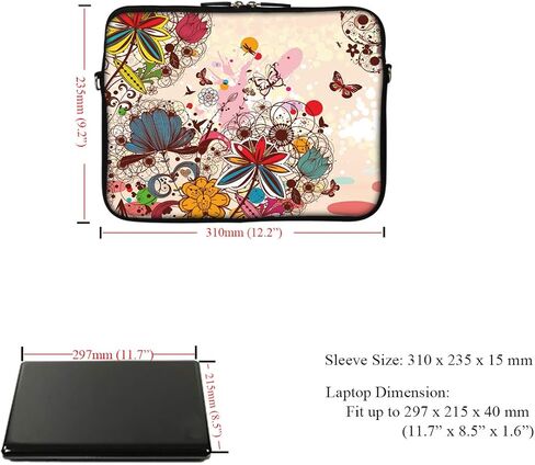 Meffort Inc 12 Inch Neoprene Laptop Sleeve Bag - Water Resistant, Hidden Handle, Adjustable Shoulder Strap, Dual Zipper, Fits Up to 11.6" 12" Laptops - Purple Butterflies in Kuwait