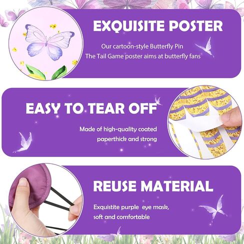 Faccito Butterfly Pin The Tail Game Butterflies Game Birthday Party Decorations Supplies Spring Flowers Theme with 21 x 28 in Poster 24 Stickers Blindfold Pastel Rainbow Decor Favors(Purple) in Saudi Arabia