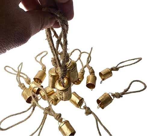 BELLUXE Harmony 4 Cow Bells Cluster on Rope Large Rustic Vintage Lucky Cow Bells On Rope Wall Hanging Décor (Gold) in Saudi Arabia