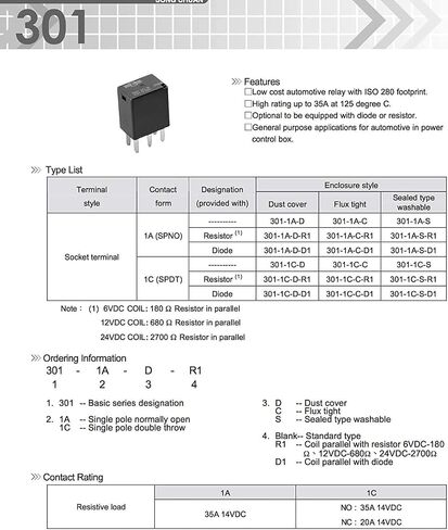 مرحلات الأغراض الخاصة بالسيارات 301-1A-C-R1-U03-12VDC 4 PIN 4 Pack in Kuwait