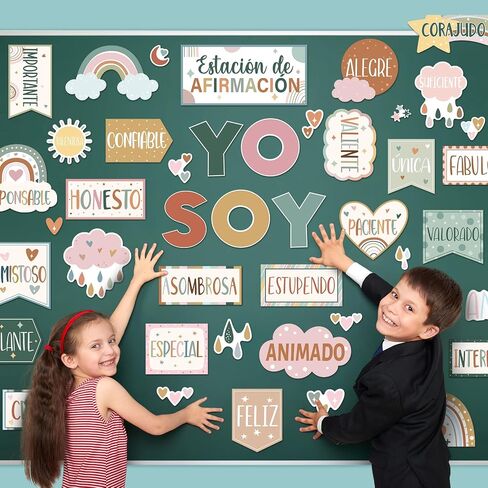 44 Pcs Affirmation Station Spanish Bulletin Board Set Motivational Posters Classroom Mirror Growth Mindset Decor Positive Affirmations Accents Cutouts for School Office Teacher(Boho) in Saudi Arabia