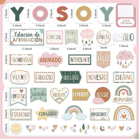 44 Pcs Affirmation Station Spanish Bulletin Board Set Motivational Posters Classroom Mirror Growth Mindset Decor Positive Affirmations Accents Cutouts for School Office Teacher(Boho) in Saudi Arabia