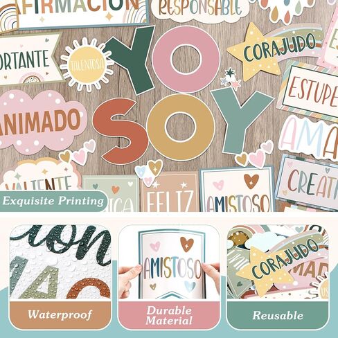 44 Pcs Affirmation Station Spanish Bulletin Board Set Motivational Posters Classroom Mirror Growth Mindset Decor Positive Affirmations Accents Cutouts for School Office Teacher(Boho) in Saudi Arabia