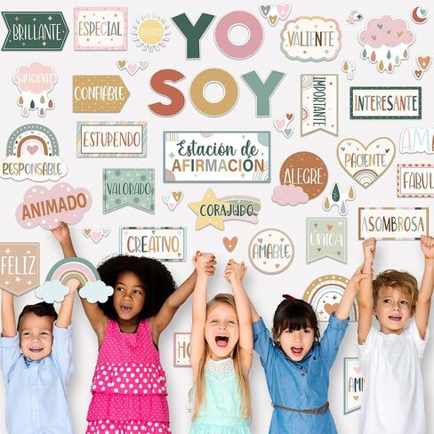 44 Pcs Affirmation Station Spanish Bulletin Board Set Motivational Posters Classroom Mirror Growth Mindset Decor Positive Affirmations Accents Cutouts for School Office Teacher(Boho) in Saudi Arabia