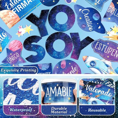 44 Pcs Affirmation Station Spanish Bulletin Board Set Motivational Posters Classroom Mirror Growth Mindset Decor Positive Affirmations Accents Cutouts for School Office Teacher(Boho) in Saudi Arabia