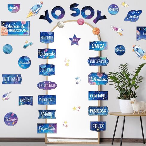 44 Pcs Affirmation Station Spanish Bulletin Board Set Motivational Posters Classroom Mirror Growth Mindset Decor Positive Affirmations Accents Cutouts for School Office Teacher(Boho) in Saudi Arabia