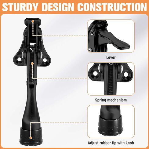 12 Pieces Heavy Duty Door Stoppers 5.35 Inches Kickdown Door Stop Adjustable Kick Down Door Stop Easy Pedal Door Stop with Rubber Tips Commercial Heavy Duty Door Stops for Bottom of Door in Saudi Arabia