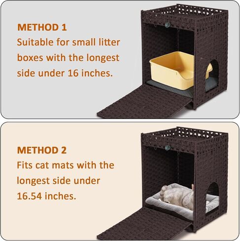 Handwoven Rattan Cat Litter Box Enclosure with Door, Hidden Kitten Washroom with Soft Cat Litter Mat, Indoor Pet House Storage for Living Room, Balcony, Bedroom（Brown） in Saudi Arabia