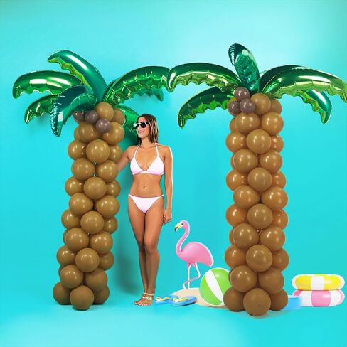 Tropical Palm & Coconut Trees Balloons - 12 Foil Green & 10 Latex Brown & Deep Brown Magic Balloons - Suitable for Hawaii Luau Party, Birthday, Baby Shower in Saudi Arabia