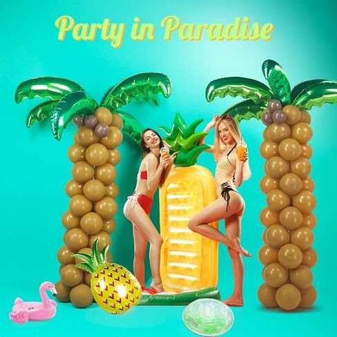 Tropical Palm & Coconut Trees Balloons - 12 Foil Green & 10 Latex Brown & Deep Brown Magic Balloons - Suitable for Hawaii Luau Party, Birthday, Baby Shower in Saudi Arabia