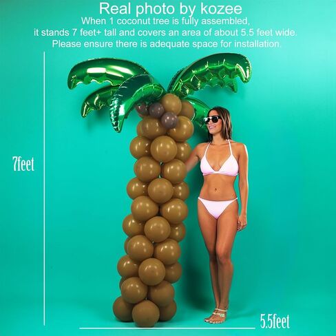 Tropical Palm & Coconut Trees Balloons - 12 Foil Green & 10 Latex Brown & Deep Brown Magic Balloons - Suitable for Hawaii Luau Party, Birthday, Baby Shower in Saudi Arabia