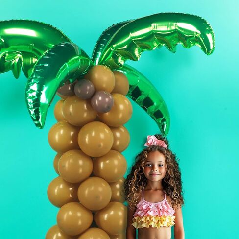 Tropical Palm & Coconut Trees Balloons - 12 Foil Green & 10 Latex Brown & Deep Brown Magic Balloons - Suitable for Hawaii Luau Party, Birthday, Baby Shower in Saudi Arabia