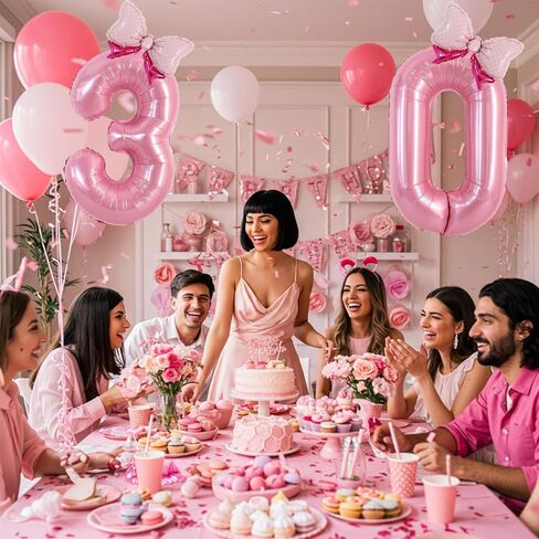 Vuzvuv 40 Inch Pink Bow Balloons Huge Foil Pink Number Balloon No.3 for Birthday Party Decoration, Mini Bowtie Balloon for 3rd Birthday Baby Shower Anniversary in Kuwait