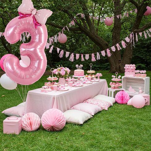 Vuzvuv 40 Inch Pink Bow Balloons Huge Foil Pink Number Balloon No.3 for Birthday Party Decoration, Mini Bowtie Balloon for 3rd Birthday Baby Shower Anniversary in Kuwait