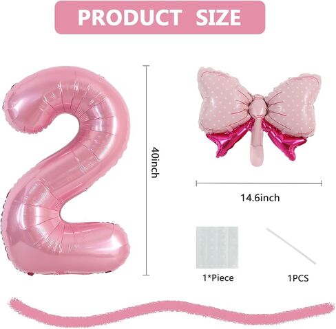 Vuzvuv 40 Inch Pink Bow Balloons Huge Foil Pink Number Balloon No.3 for Birthday Party Decoration, Mini Bowtie Balloon for 3rd Birthday Baby Shower Anniversary in Kuwait