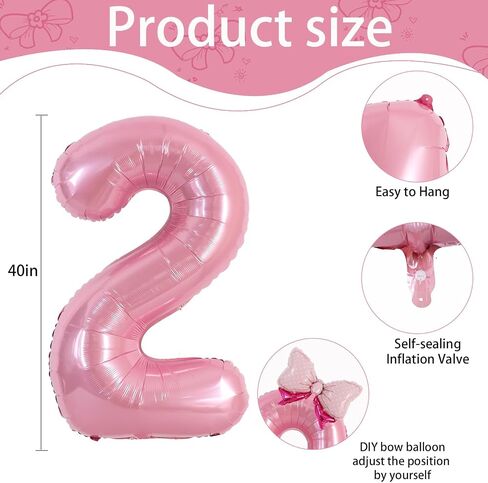 Vuzvuv 40 Inch Pink Bow Balloons Huge Foil Pink Number Balloon No.3 for Birthday Party Decoration, Mini Bowtie Balloon for 3rd Birthday Baby Shower Anniversary in Kuwait