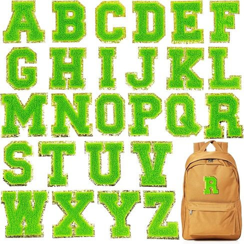 Jongdari Chenille Iron on Letters for Clothing, Glitter Varsity Alphabet Patch Sewing Appliques with Ironed Adhesive - 26pcs, Purple in Kuwait