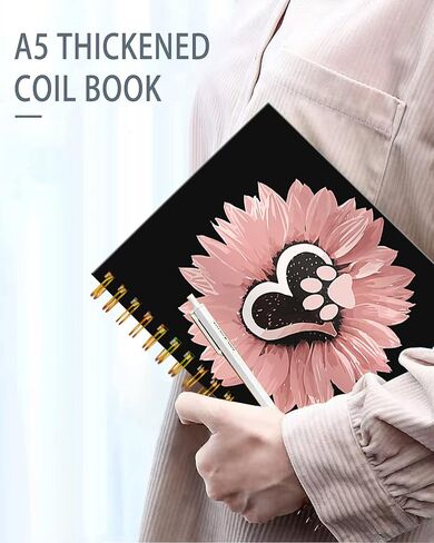 iampanda Spiral Journal Notebook,Strong TwinWire Binding with Premium Paper for Girl Women,60 Sheets A5 College Ruled NotebookJournal,Perfect for School Office Home Gifts,Sunflower Pink Flowers Dog in Kuwait