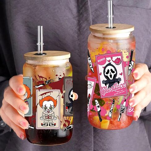 10 Sheets Halloween UV DTF Cup Wraps Bulk for 16 OZ, Horror Cartoon Decals UV DTF Cup Wraps Transfer Stickers for Glass Cups Tumblers (B) in Saudi Arabia