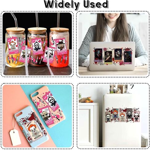 10 Sheets Halloween UV DTF Cup Wraps Bulk for 16 OZ, Horror Cartoon Decals UV DTF Cup Wraps Transfer Stickers for Glass Cups Tumblers (B) in Saudi Arabia